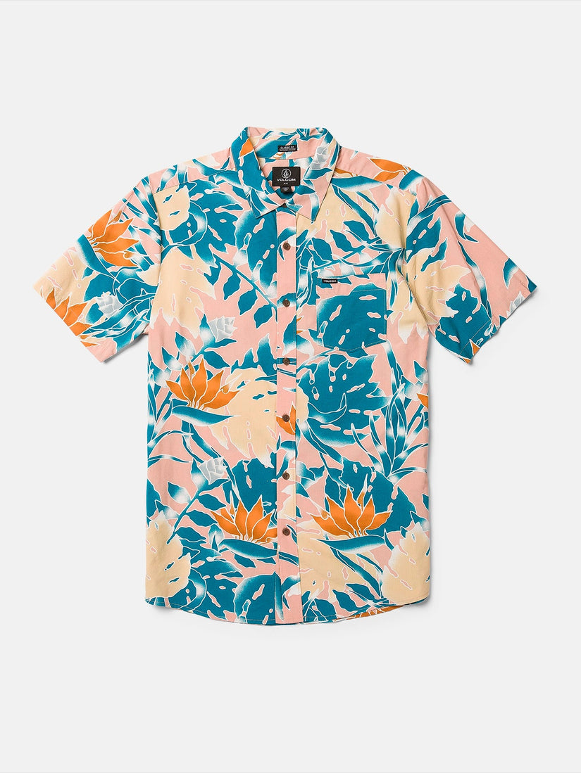 Leaf Pit Floral Short Sleeve Shirt - Salmon