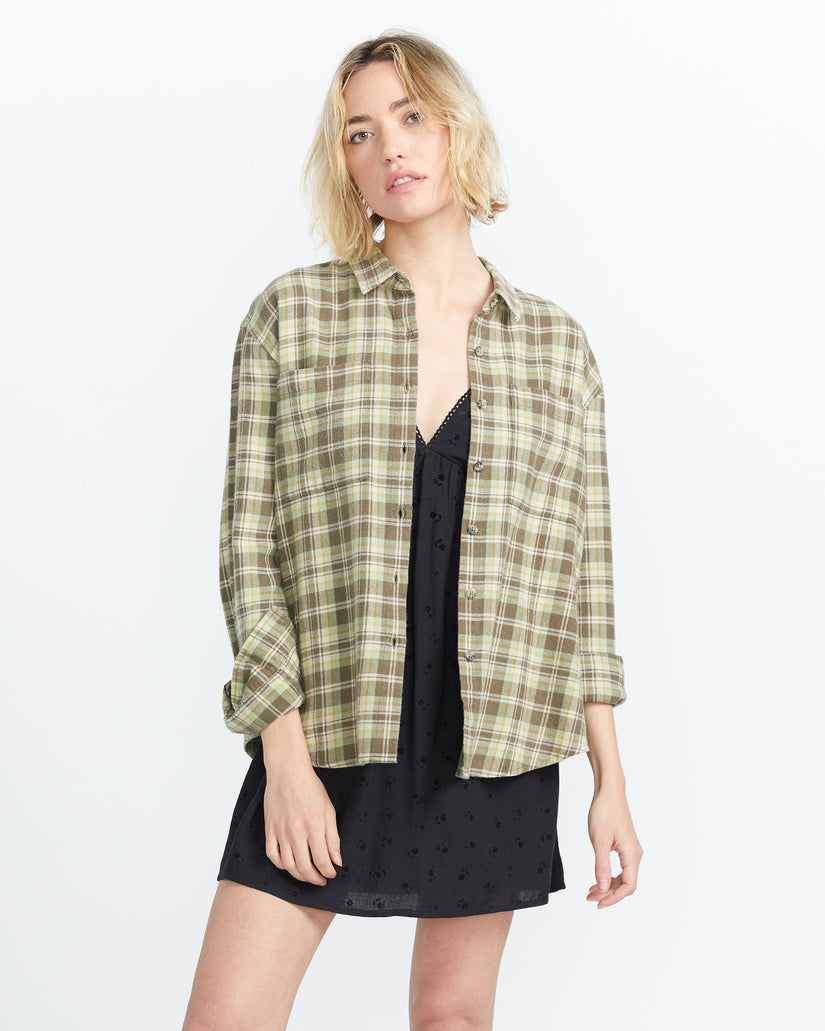 Plaid To Meet U 2 Long Sleeve Top - Army