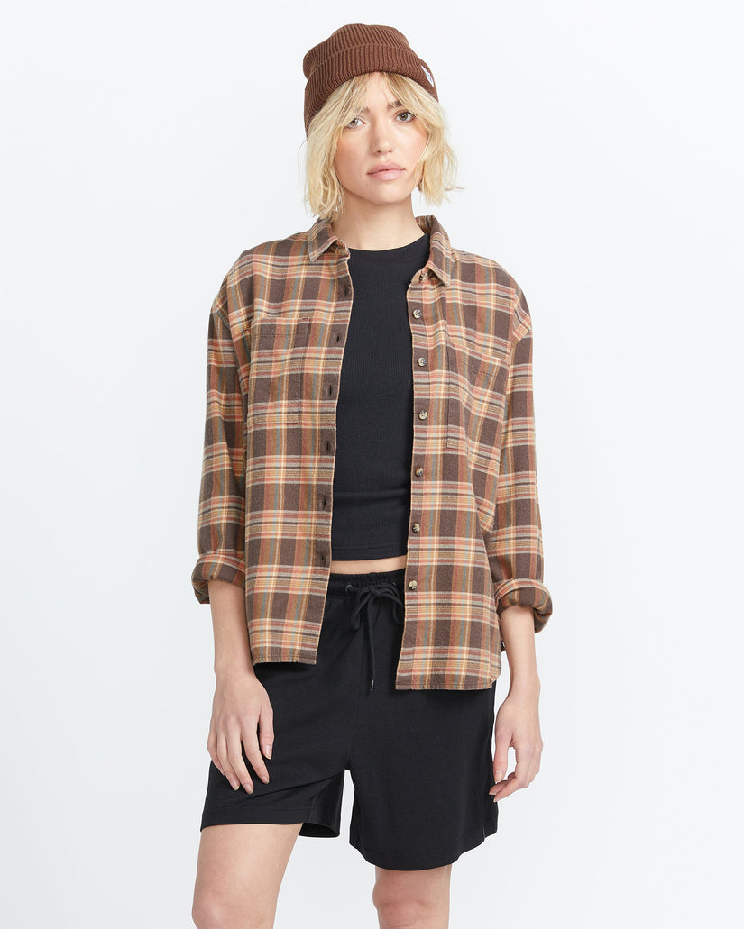 Plaid To Meet U 2 Long Sleeve Top - Vintage Brown