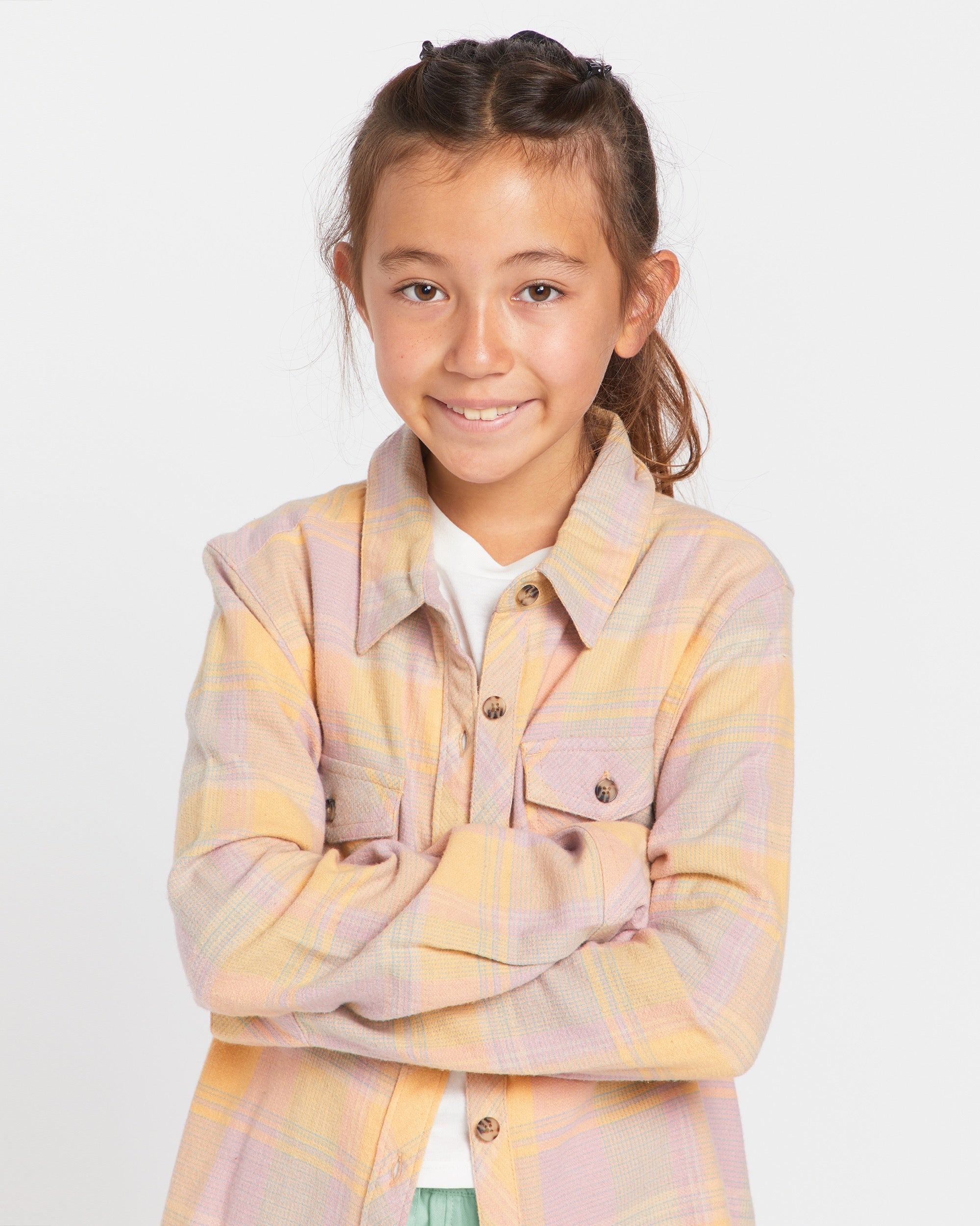 Big Girls Rad Plaid Long Sleeve Shirt - Sand