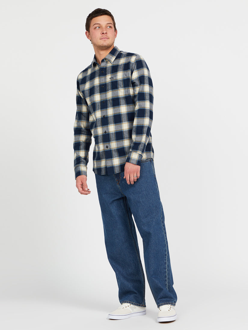 Caden Plaid Long Sleeve Flannel - Navy (A0542204_NVY) [F]