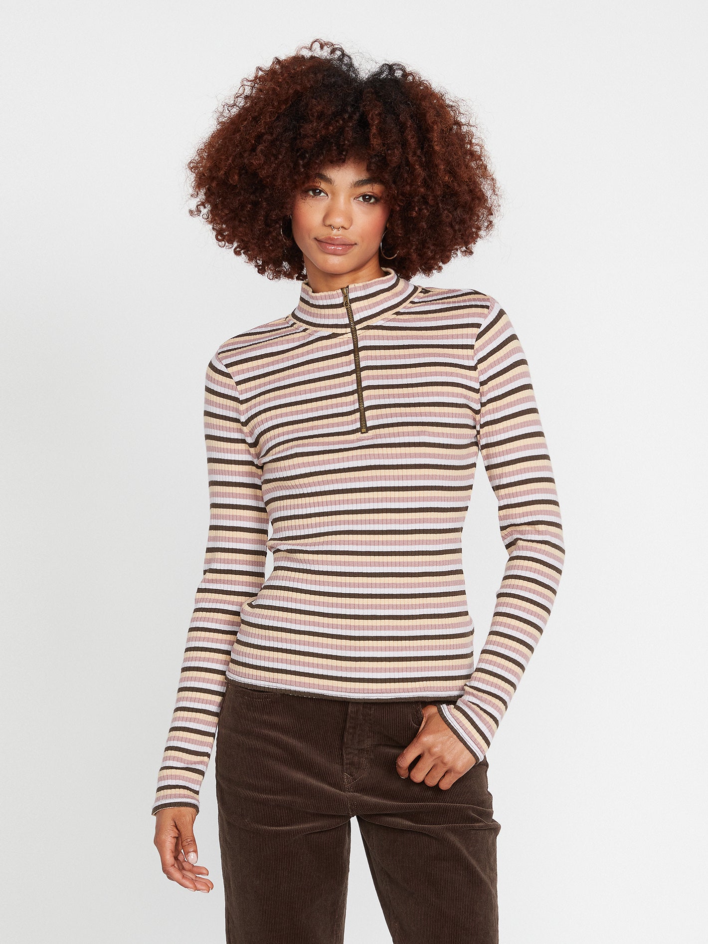 Stone Checked Long Sleeve Top - Espresso