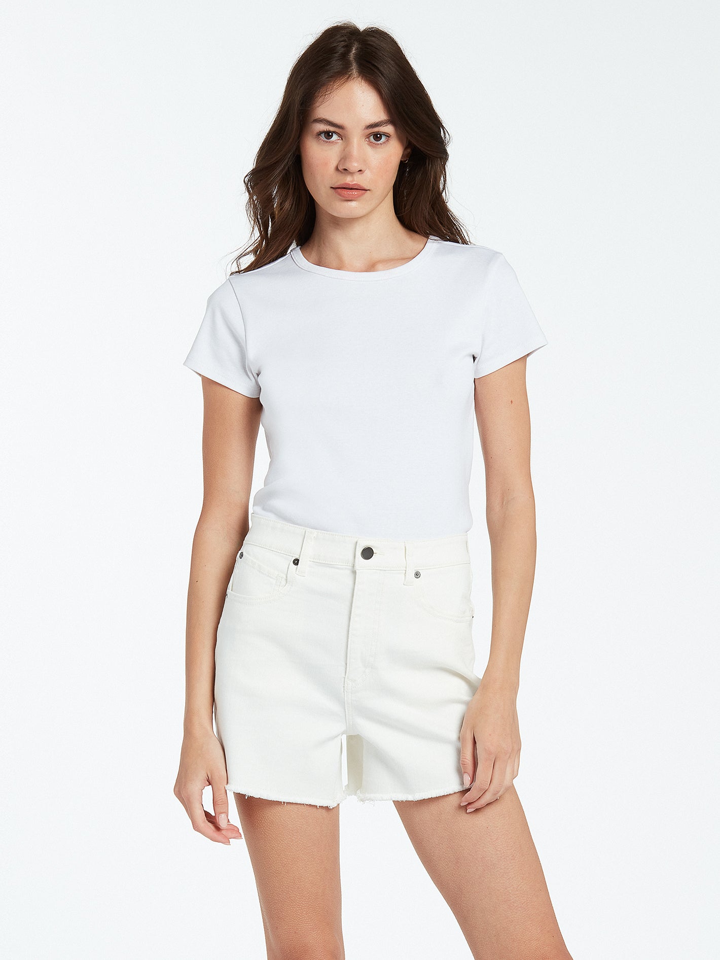 High waisted white denim shorts best sale