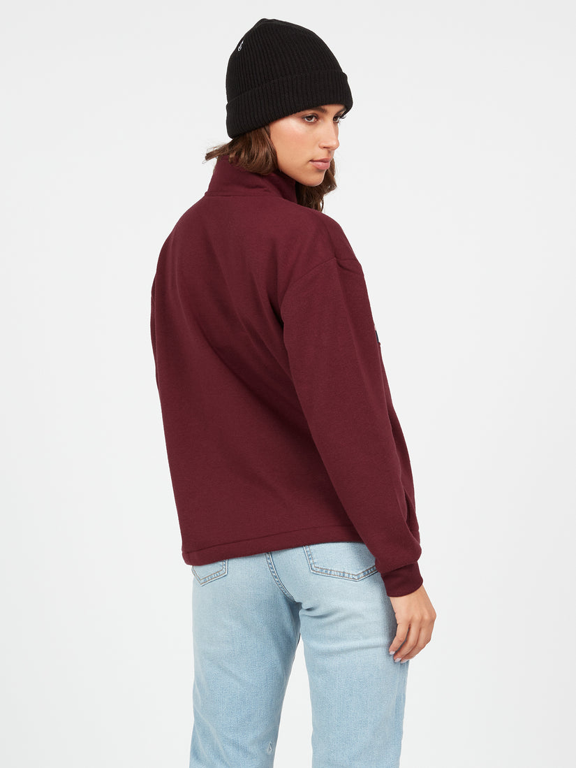 Stone Stacked Mock Neck Hoodie - Burgundy (B4112202_BUR) [B]