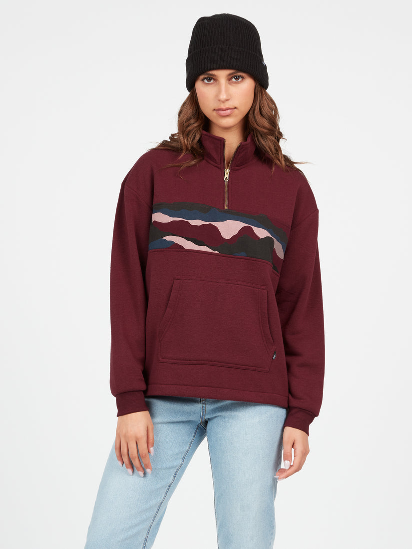 Stone Stacked Mock Neck Hoodie - Burgundy (B4112202_BUR) [F]