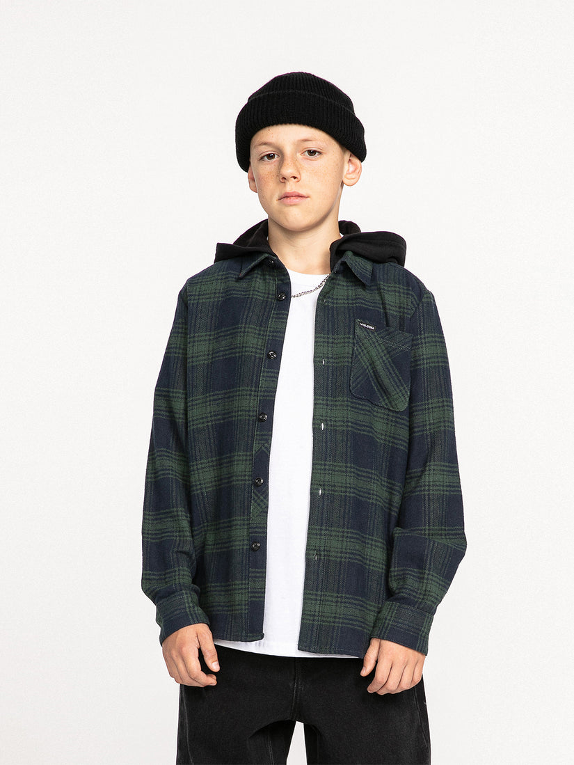 Big Boys Tone Stone Hooded Long Sleeve Shirt - Cedar Green (C0532230_CDG) [F]