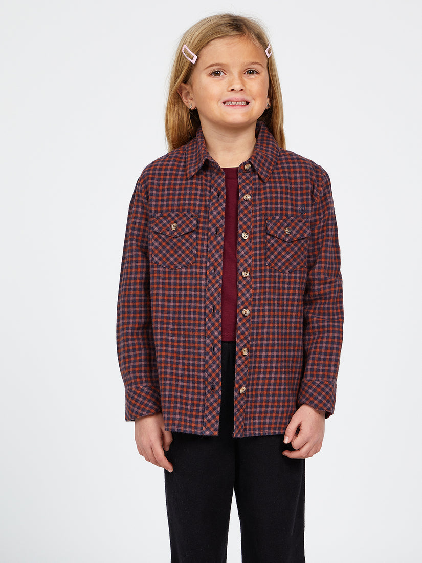 Girls Getting Rad Plaid Long Sleeve Shirt - Midnight Blue (R0532100_MDB) [F]