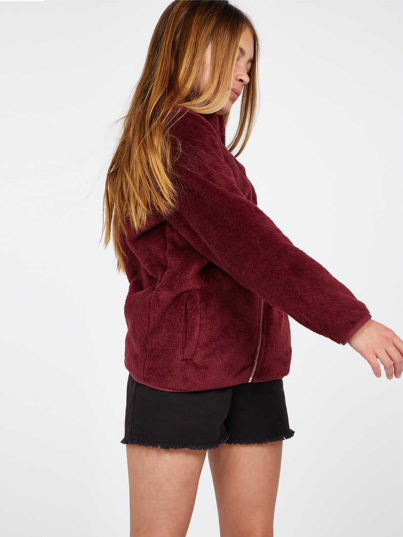 Girls Pheelin Phuzzy Zip Up Jacket - Burgundy (R4832200_BUR) [1]