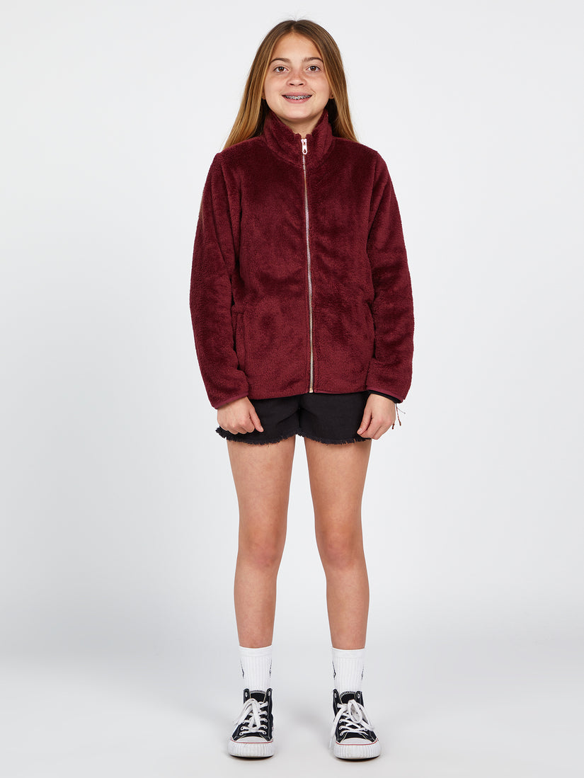 Girls Pheelin Phuzzy Zip Up Jacket - Burgundy (R4832200_BUR) [3]