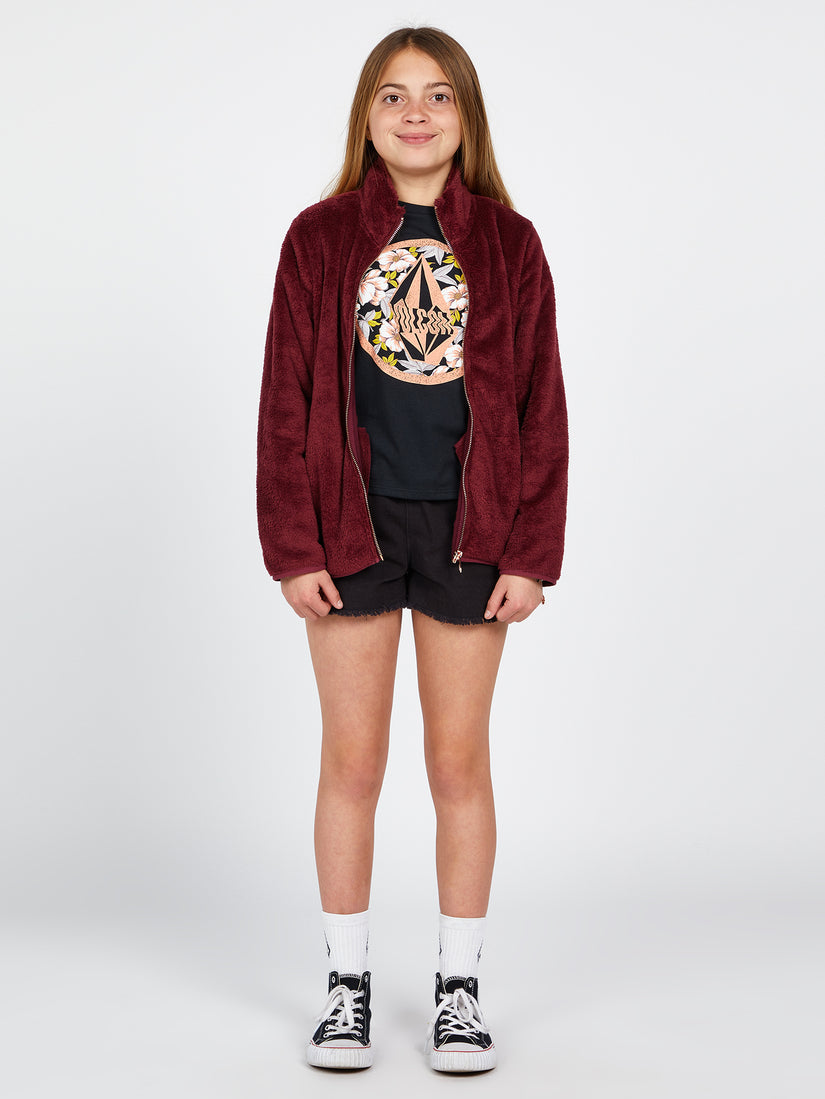 Girls Pheelin Phuzzy Zip Up Jacket - Burgundy (R4832200_BUR) [4]