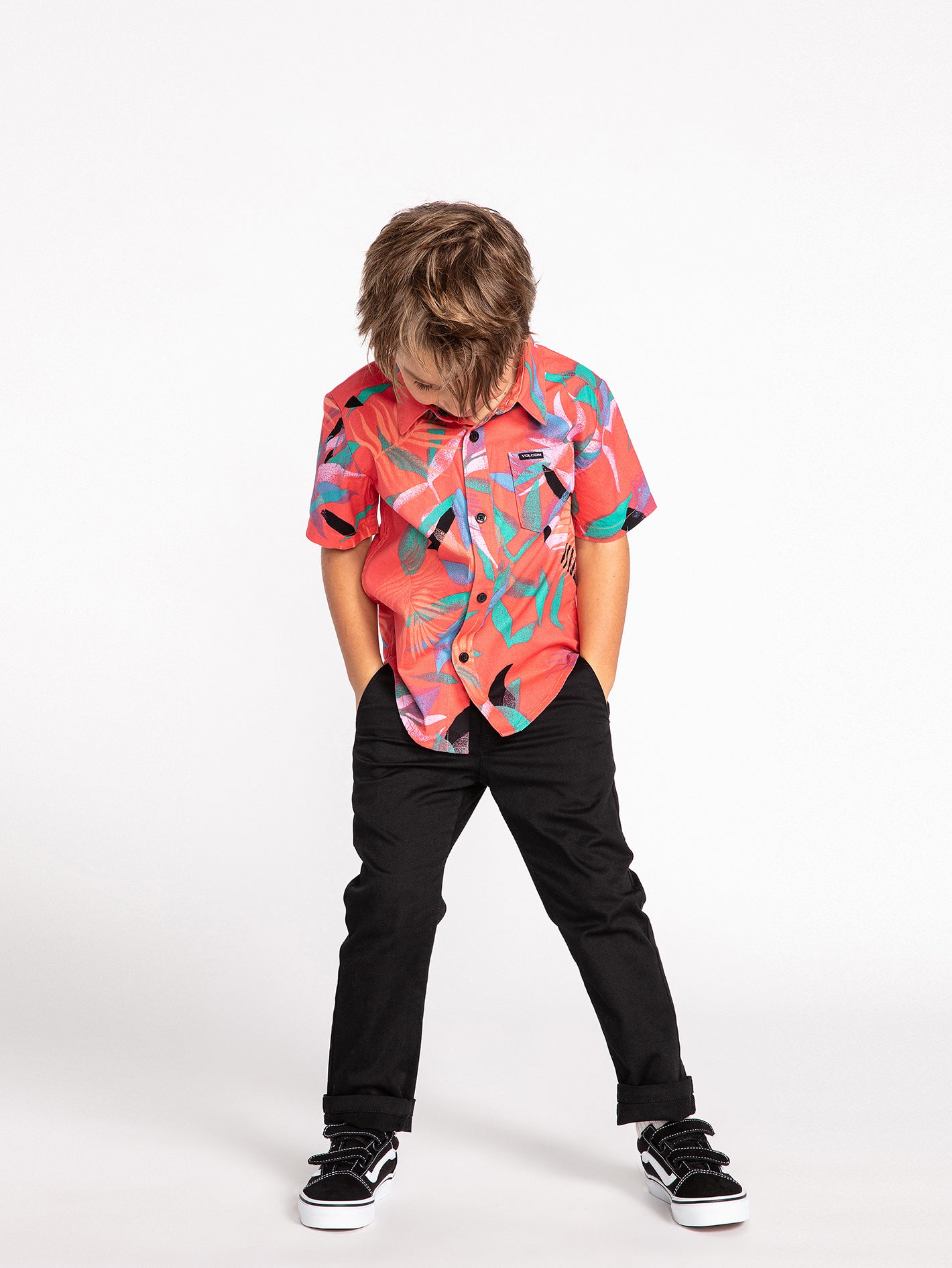 Little Boys Leaf Spray Short Sleeve Shirt - Lava Rock Red