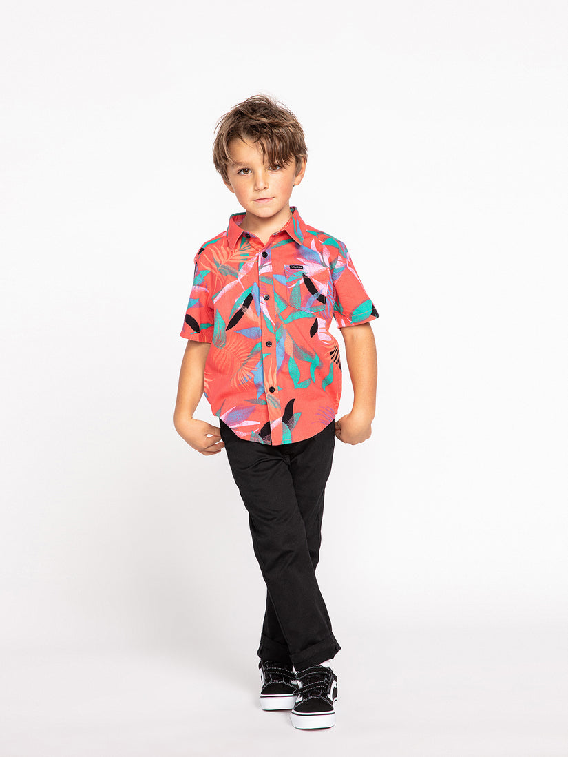 Little Boys Leaf Spray Woven Short Sleeve Shirt - Lava Rock Red (Y0432203_LRR) [F]